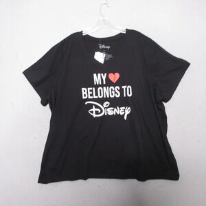 Disney‎ T Shirt Women Plus 26 28 Black My Heart Belongs To Disney Vacation NWT
